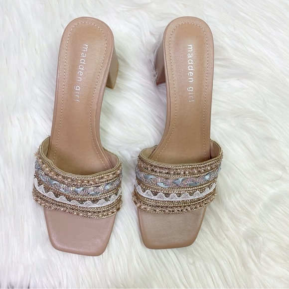 New Steve Madden Madden Girl Norra Heeled Slide Sandal Nude Metallic Pearl 7.5 - Picture 7 of 8